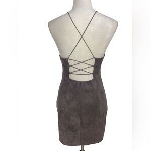 Seek The Label Taupe Vegan Suede Strappy Open Back  Mini Dress Women Size Small